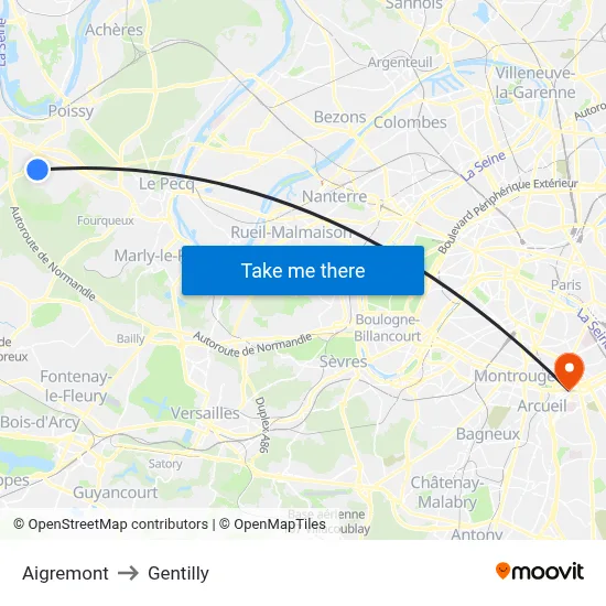 Aigremont to Gentilly map
