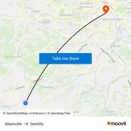 Allainville to Gentilly map