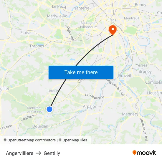 Angervilliers to Gentilly map
