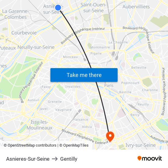 Asnieres-Sur-Seine to Gentilly map
