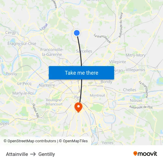 Attainville to Gentilly map