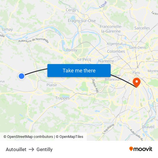 Autouillet to Gentilly map