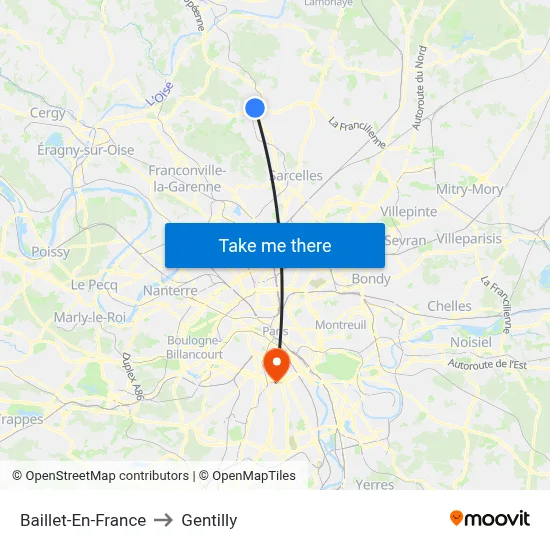 Baillet-En-France to Gentilly map