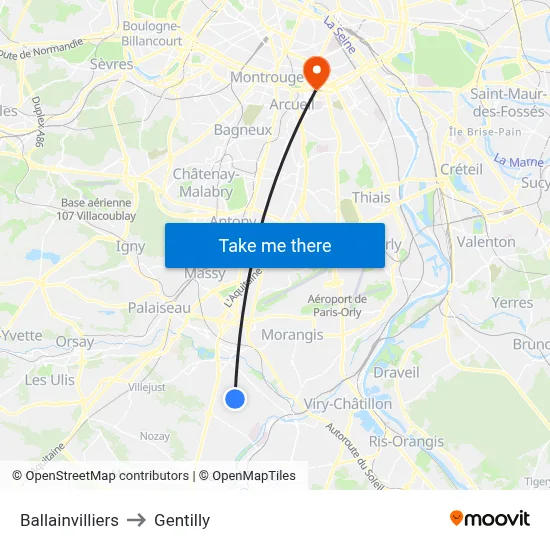 Ballainvilliers to Gentilly map