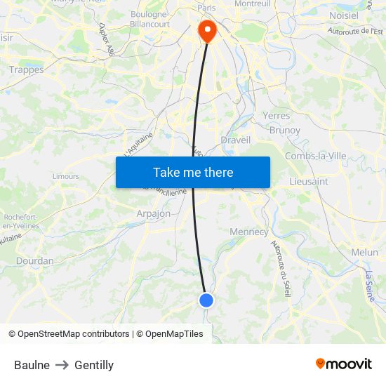 Baulne to Gentilly map