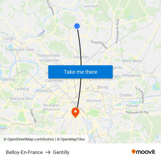 Belloy-En-France to Gentilly map