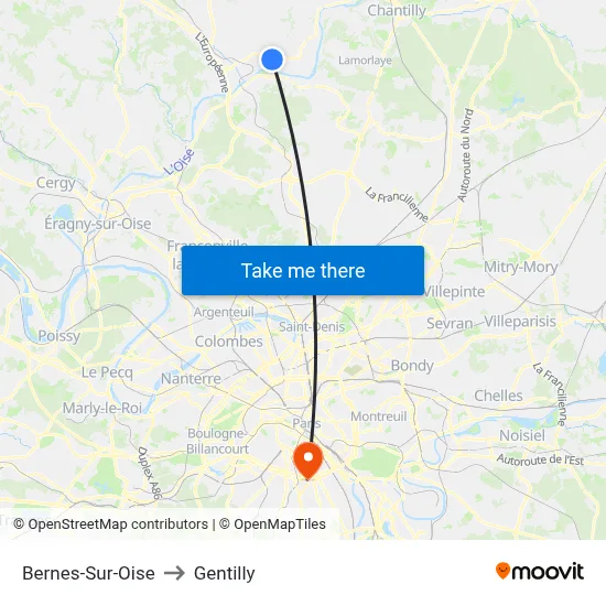 Bernes-Sur-Oise to Gentilly map