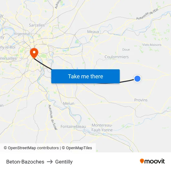Beton-Bazoches to Gentilly map