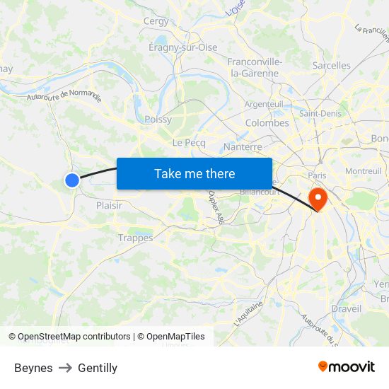 Beynes to Gentilly map