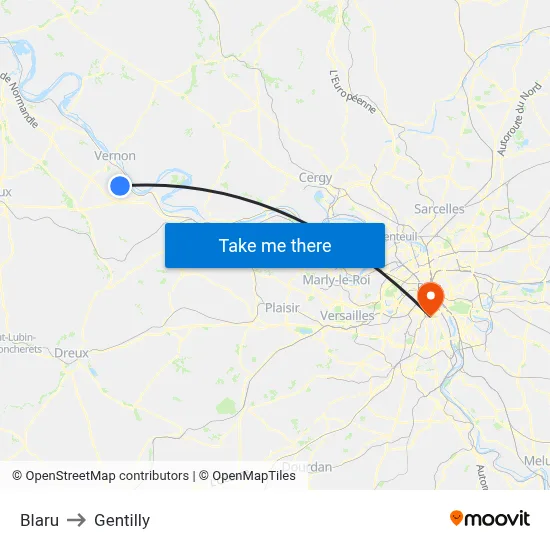 Blaru to Gentilly map