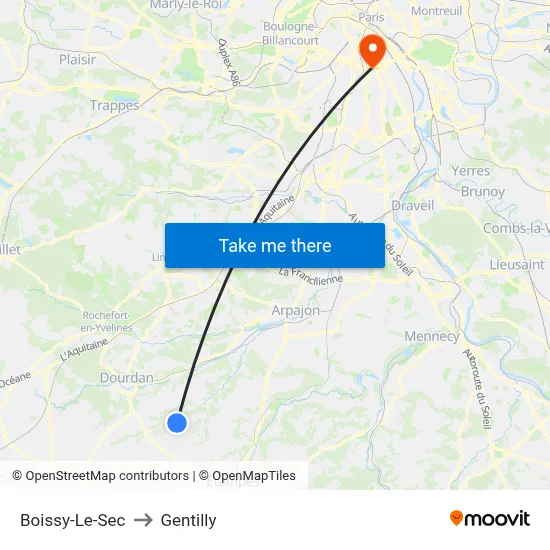 Boissy-Le-Sec to Gentilly map