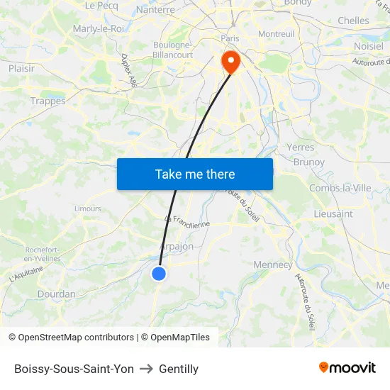 Boissy-Sous-Saint-Yon to Gentilly map