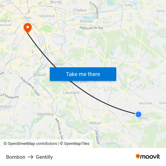 Bombon to Gentilly map