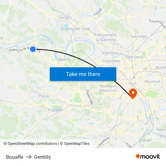 Bouafle to Gentilly map