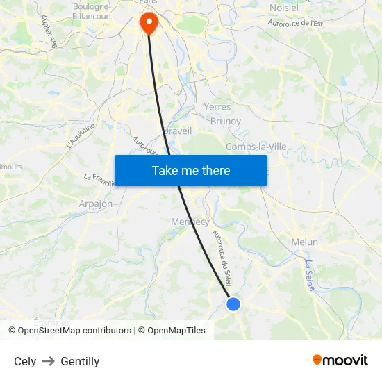 Cely to Gentilly map