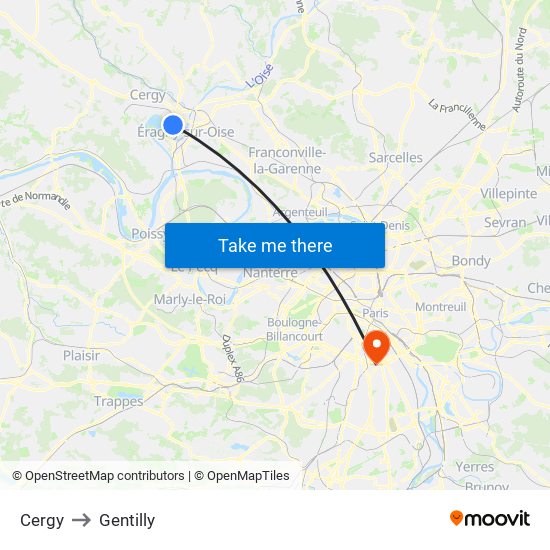 Cergy to Gentilly map