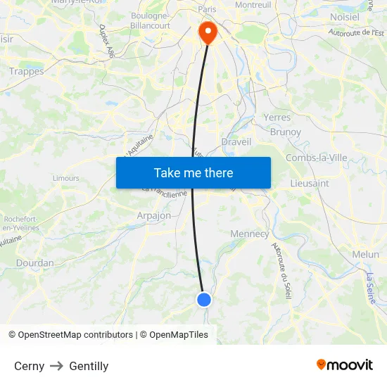 Cerny to Gentilly map