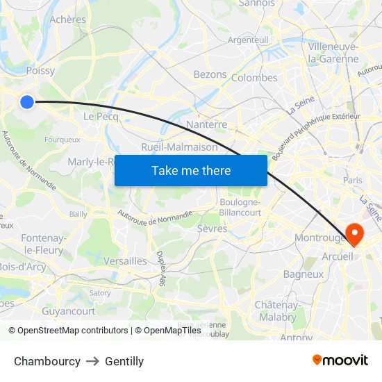 Chambourcy to Gentilly map