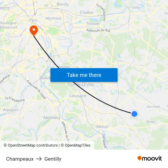 Champeaux to Gentilly map