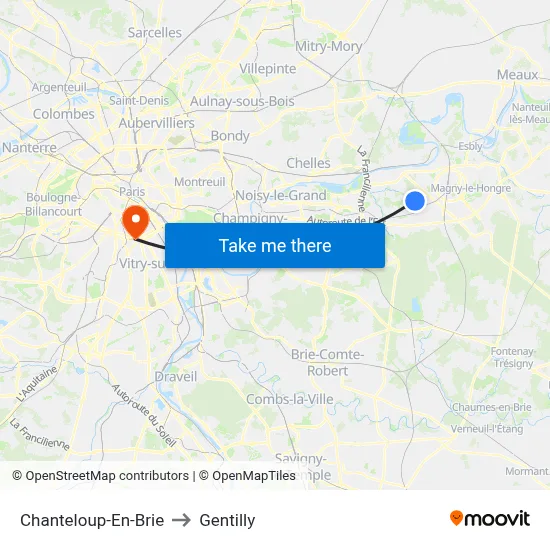 Chanteloup-En-Brie to Gentilly map
