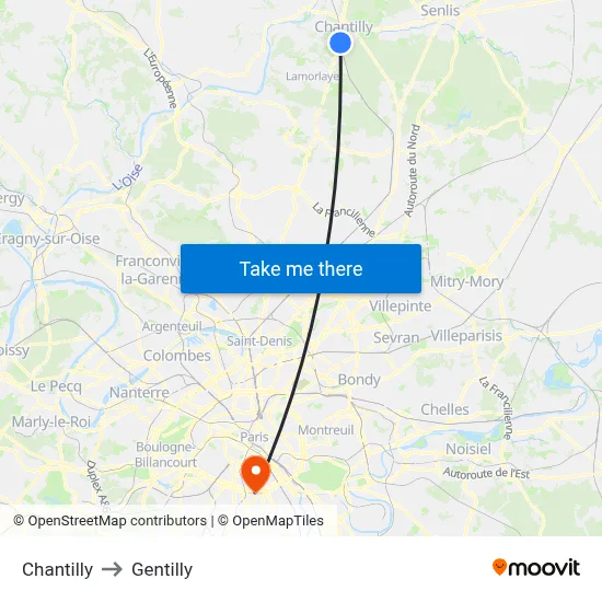 Chantilly to Gentilly map