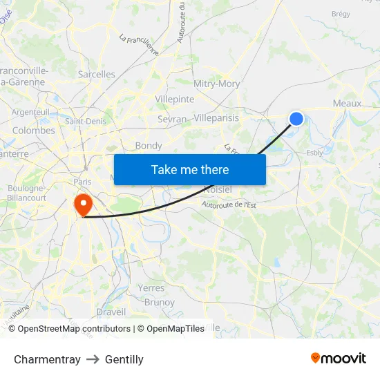 Charmentray to Gentilly map