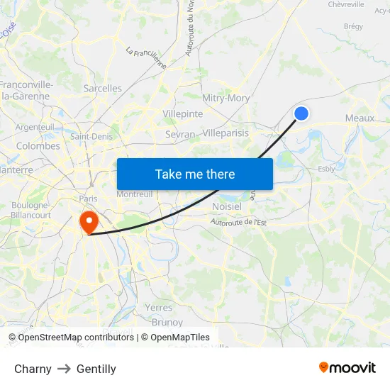 Charny to Gentilly map