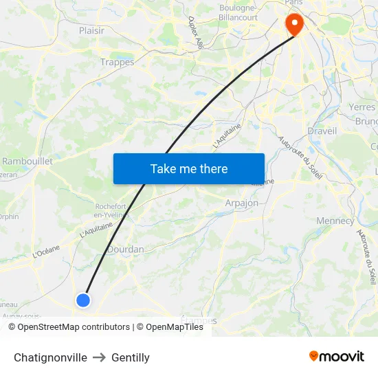 Chatignonville to Gentilly map