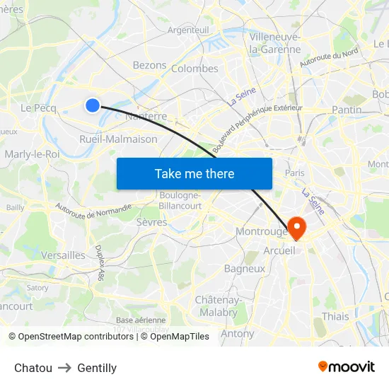 Chatou to Gentilly map