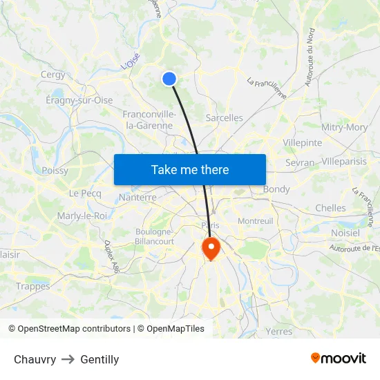 Chauvry to Gentilly map