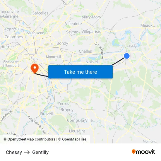 Chessy to Gentilly map