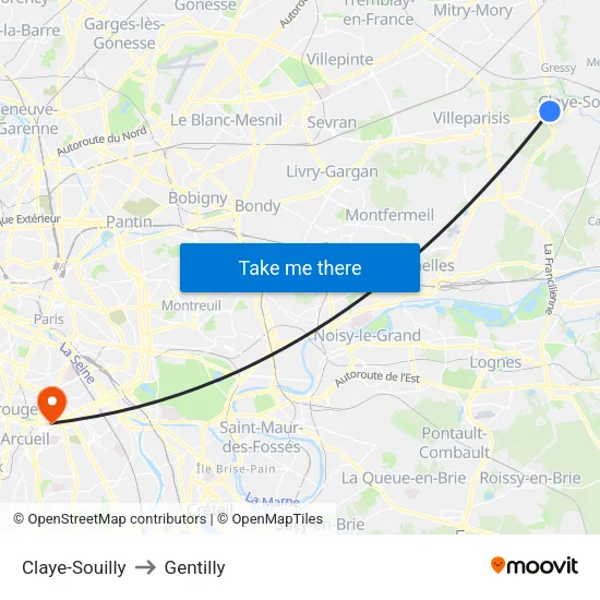Claye-Souilly to Gentilly map