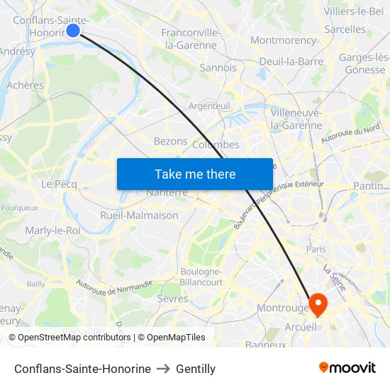 Conflans-Sainte-Honorine to Gentilly map