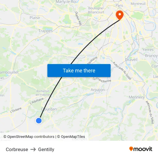 Corbreuse to Gentilly map