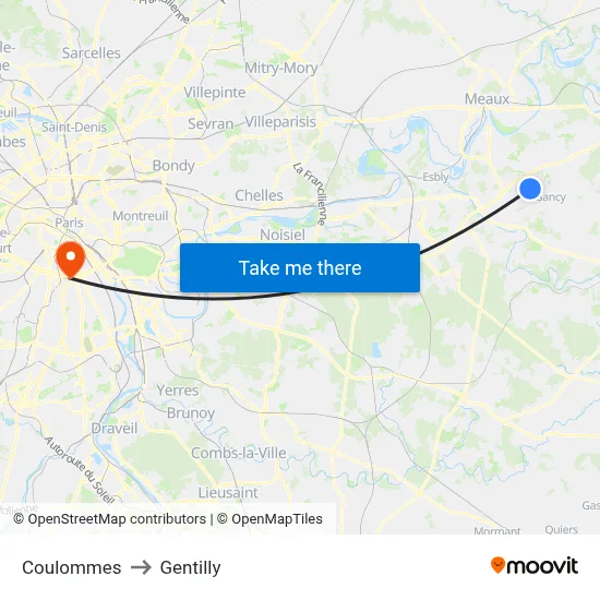 Coulommes to Gentilly map
