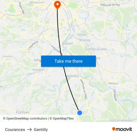 Courances to Gentilly map