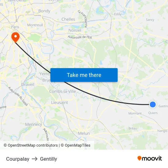 Courpalay to Gentilly map