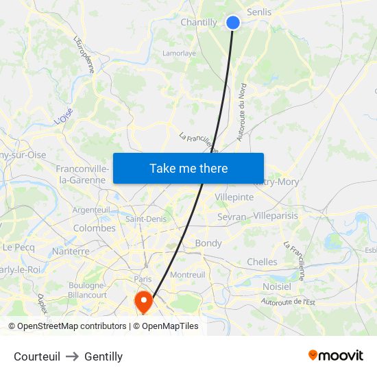 Courteuil to Gentilly map