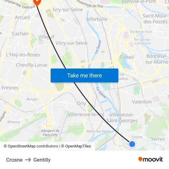 Crosne to Gentilly map
