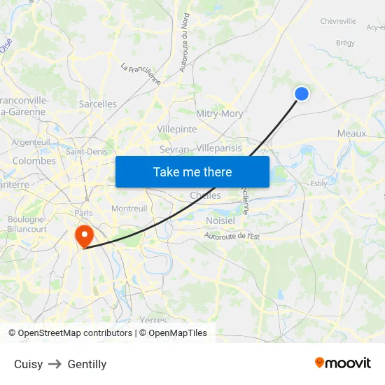 Cuisy to Gentilly map