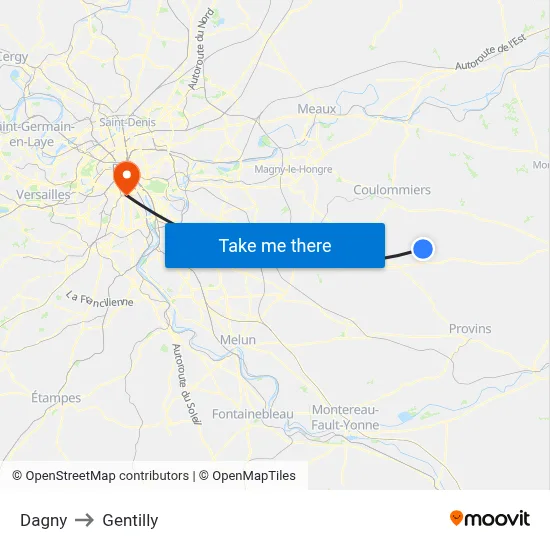 Dagny to Gentilly map