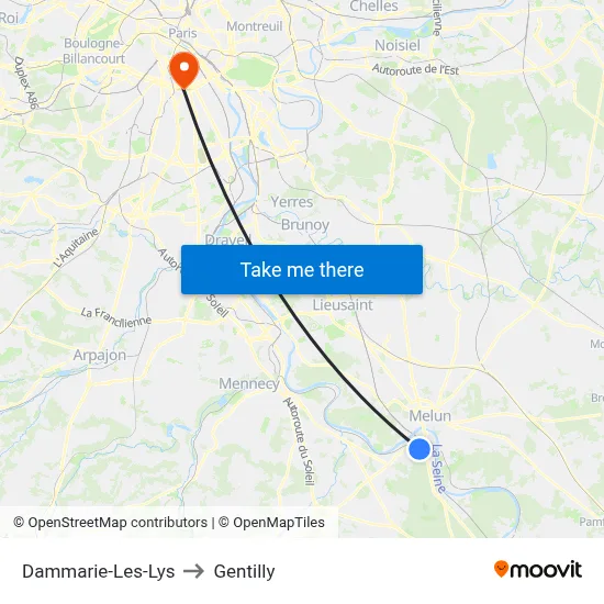Dammarie-Les-Lys to Gentilly map