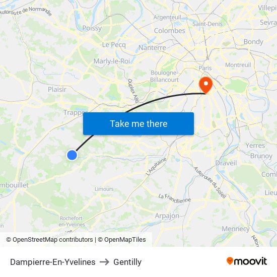 Dampierre-En-Yvelines to Gentilly map