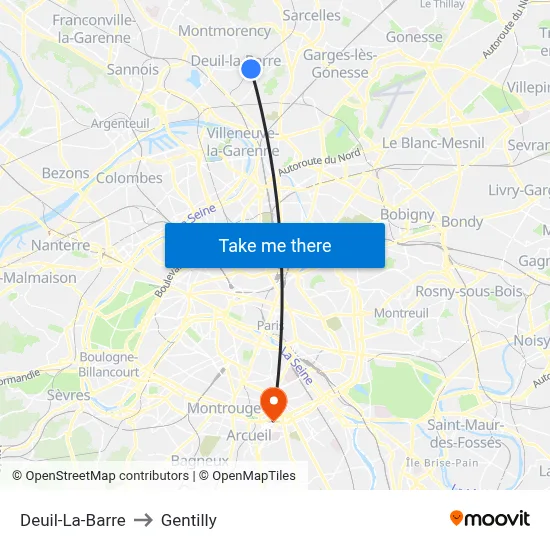 Deuil-La-Barre to Gentilly map