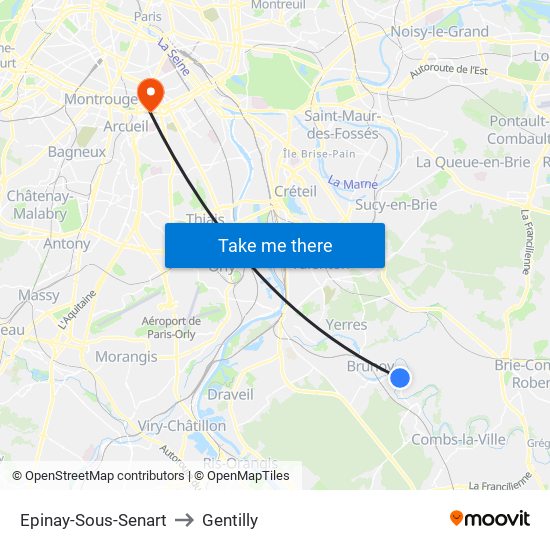 Epinay-Sous-Senart to Gentilly map