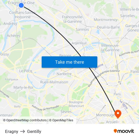 Eragny to Gentilly map
