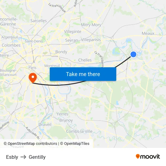 Esbly to Gentilly map
