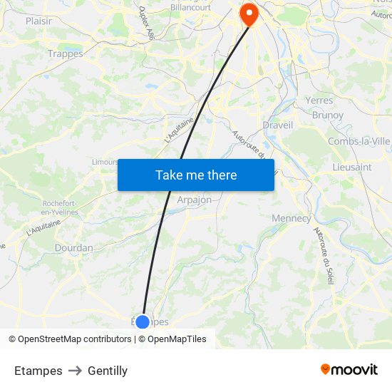 Etampes to Gentilly map