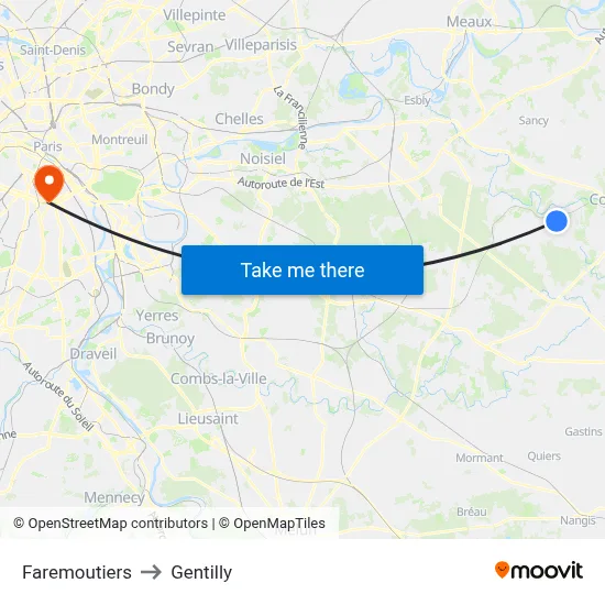 Faremoutiers to Gentilly map