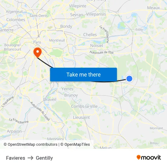 Favieres to Gentilly map